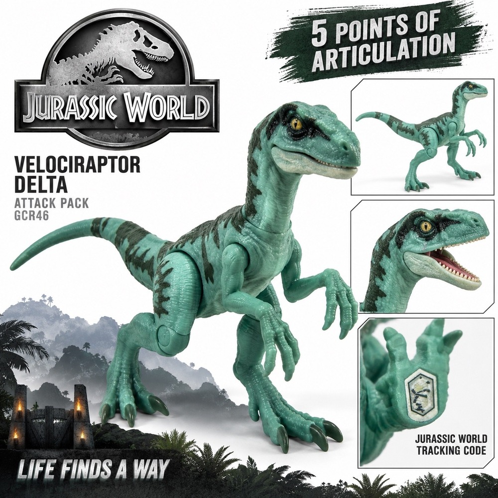 Jurassic World Velociraptor Delta Attack Pack GCR46 Teal Dinosaur Action Figure